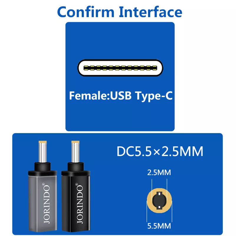 100W USB 유형 C 암-DC 5.5x2.5mm 수 PD 커넥터 고속 고속 충전
