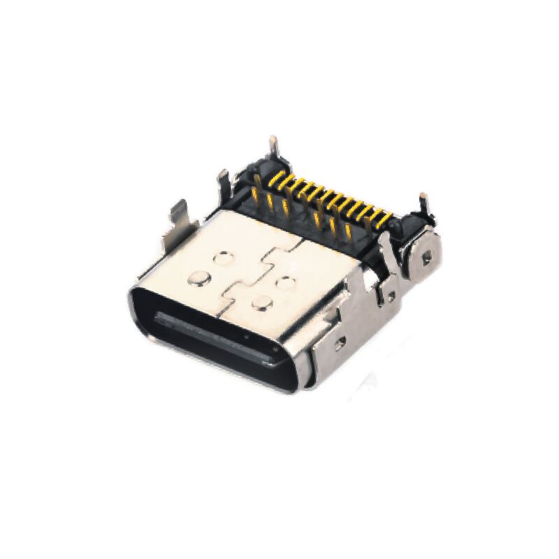 24핀 USB 3.1 Type C 암 하이브리드 직각 리셉터클 커넥터 (휴대폰 충전 및 고속 데이터 전송용)