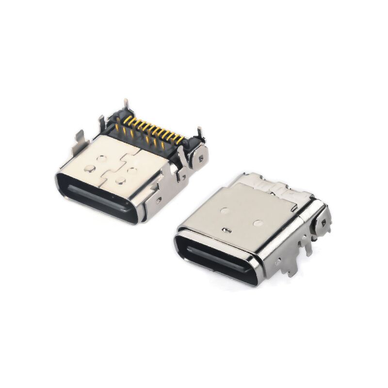 24핀 USB 3.1 Type C 암 하이브리드 직각 리셉터클 커넥터 (휴대폰 충전 및 고속 데이터 전송용)