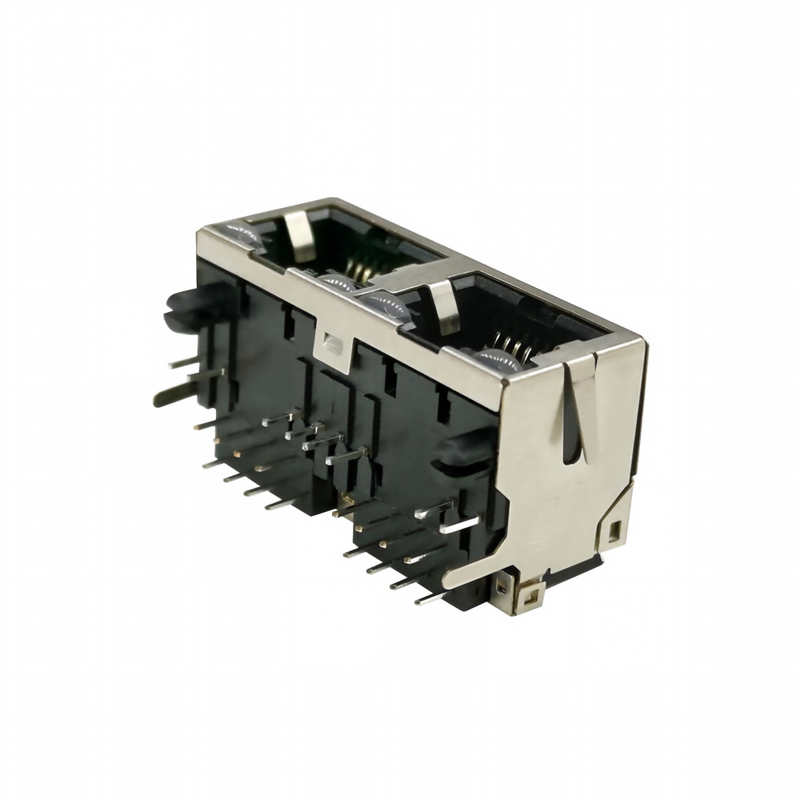 Multi-Port 1*2 2 Ports RJ 45 Modular Connector, Female 2*8P 16P Right Angle PCB Plug Modular Jack Connector RJ45 Shielded Socket