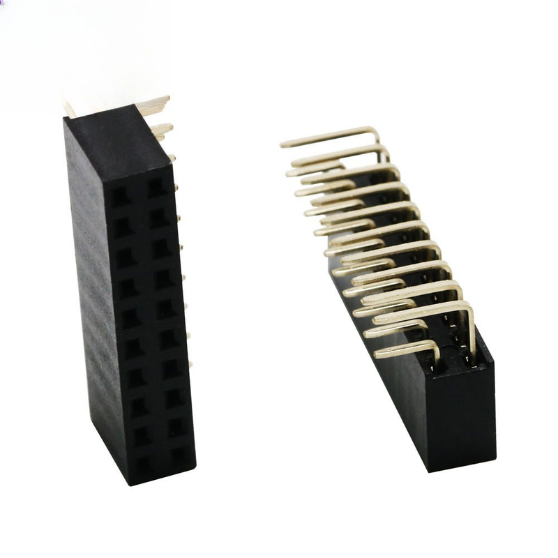 2X10P 20P 이중 줄 구부러진 여성 헤더 피치 2.54mm 핀 PBT 물질 인산 동 콘택트