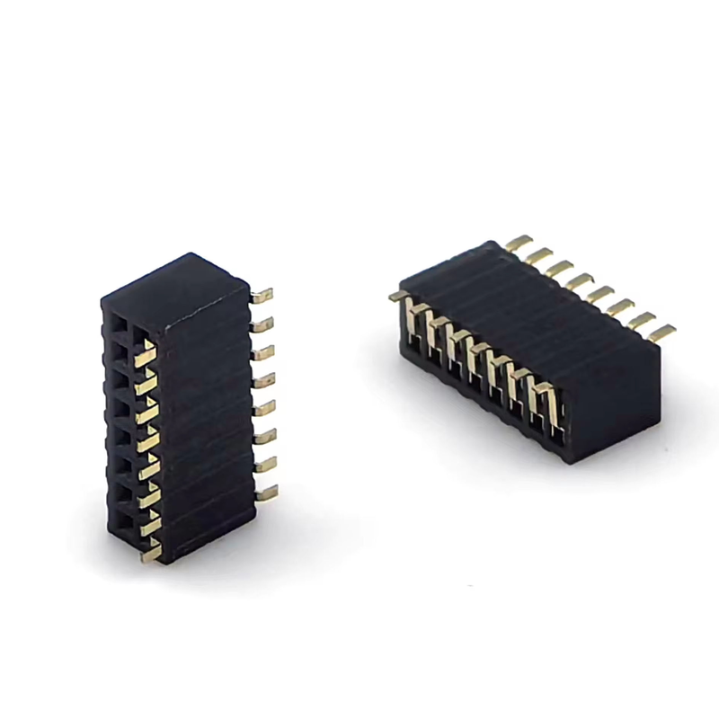 1.27mm 피치 여성 헤더 커넥터 듀얼 라우 사이드 엔트리 SMT PCB 어댑터 청동 접촉 나일론 하우징 H3.45mm 2*8P