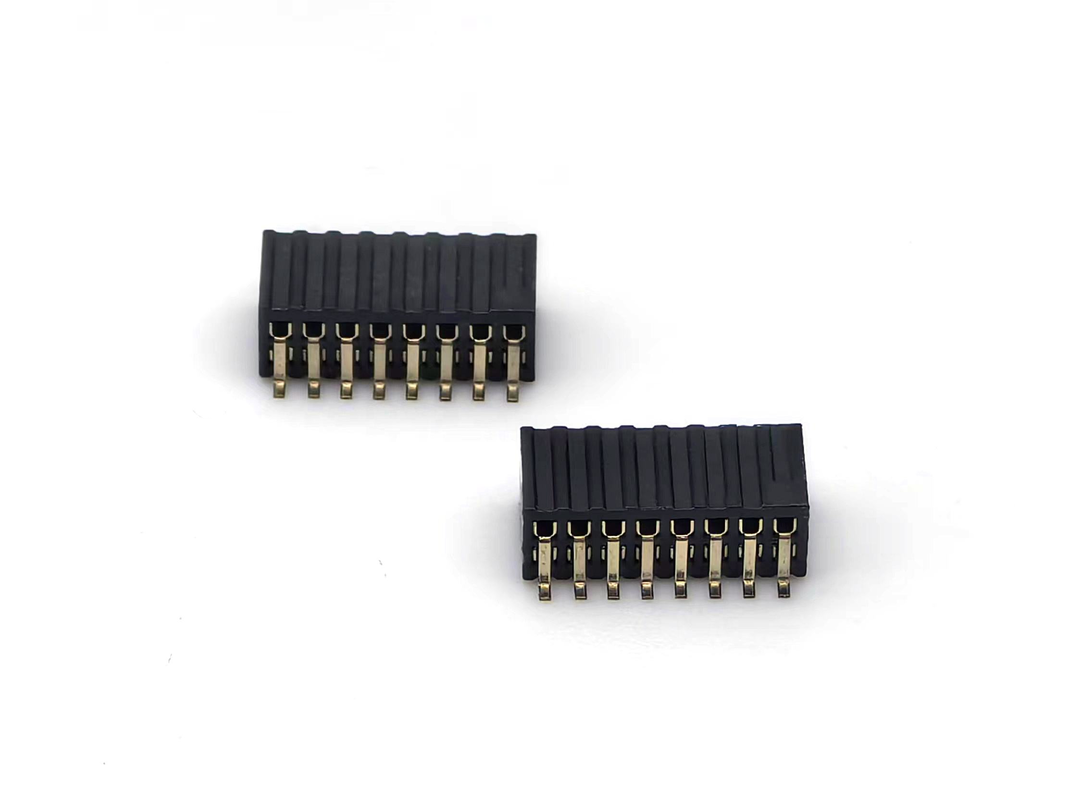 1.27mm 피치 여성 헤더 커넥터 듀얼 라우 사이드 엔트리 SMT PCB 어댑터 청동 접촉 나일론 하우징 H3.45mm 2*8P