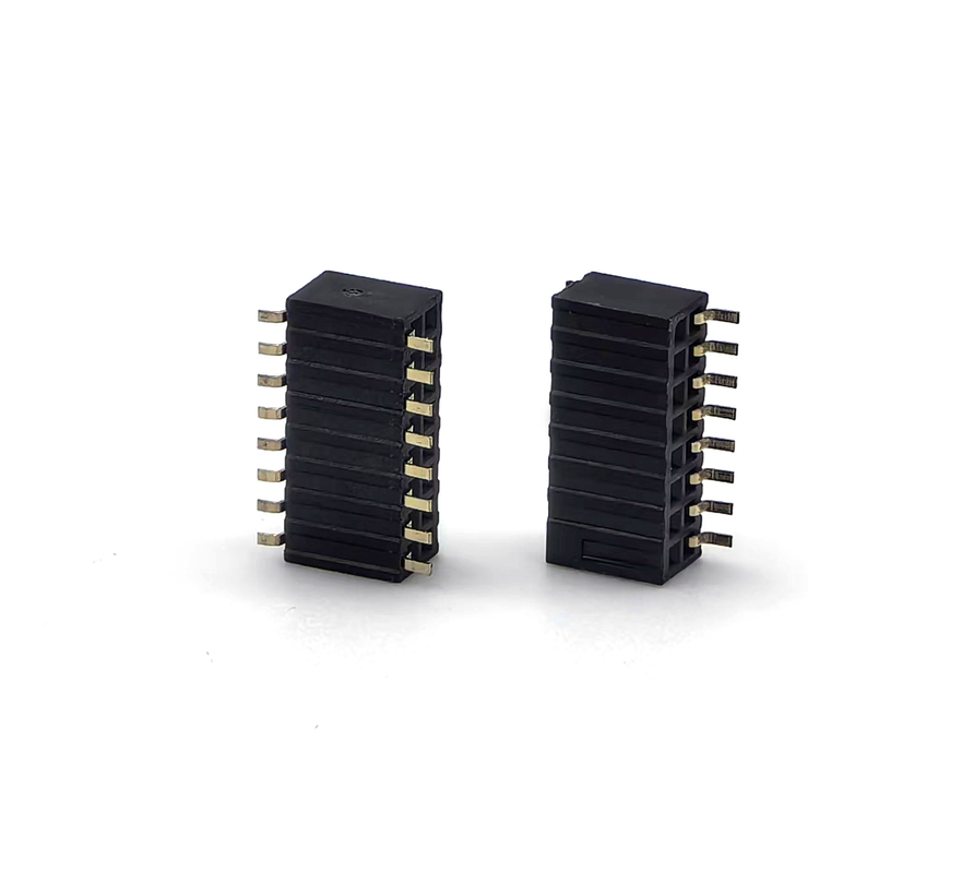 1.27mm 피치 여성 헤더 커넥터 듀얼 라우 사이드 엔트리 SMT PCB 어댑터 청동 접촉 나일론 하우징 H3.45mm 2*8P