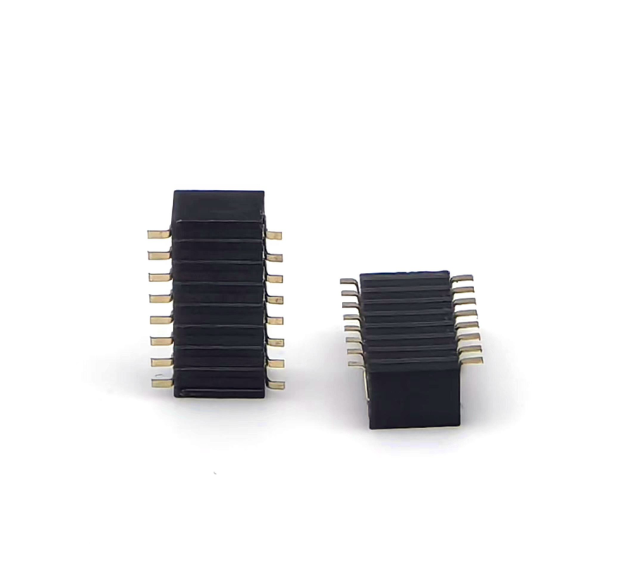 1.27mm 피치 여성 헤더 커넥터 듀얼 라우 사이드 엔트리 SMT PCB 어댑터 청동 접촉 나일론 하우징 H3.45mm 2*8P