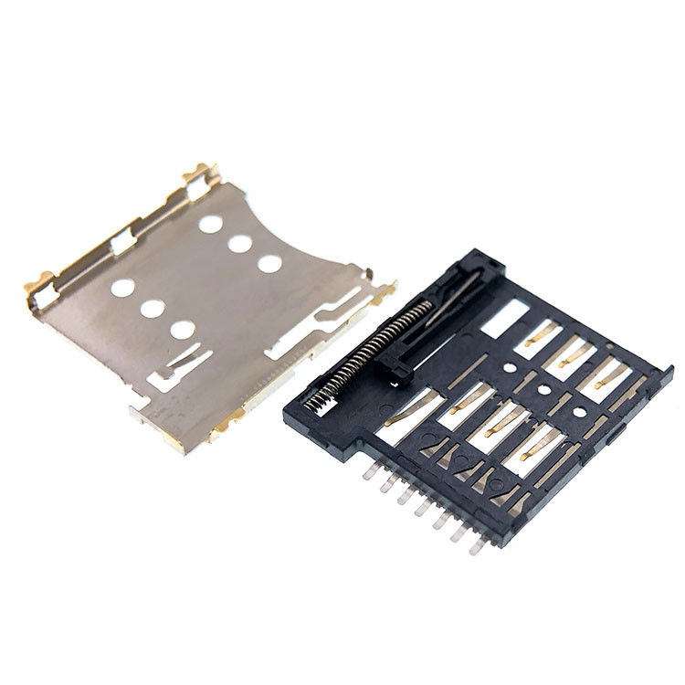 PCB를 위한 푸시-풀 유형 마이크로 7p SIM 카드 소켓 연결관 1.35mm 고도